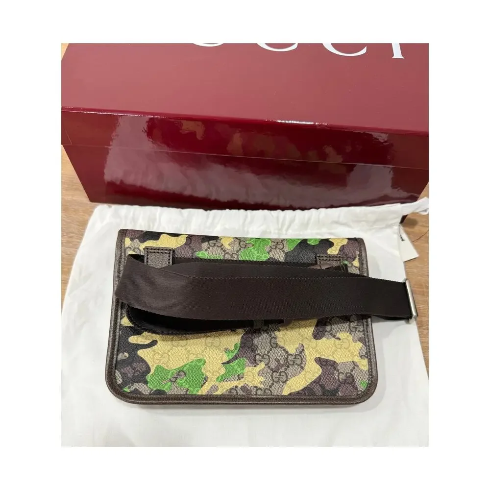 Gucci GG Supreme Camouflage Green Yellow Camo Belt Bag Crossbody Clutch 90 NWT